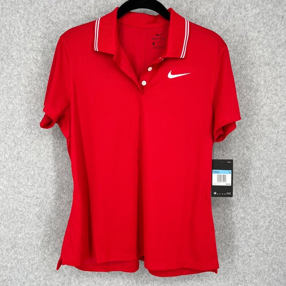 Nike Womens Victory Dri-FIT Polo Shirt Size M Red White Golf Sporty Collared NEW